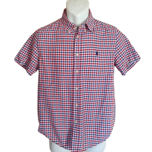 Ralph Lauren Plaid Short Sleeve Button Down Shirt Size Boys Large 14/16 - Picture 1 of 6